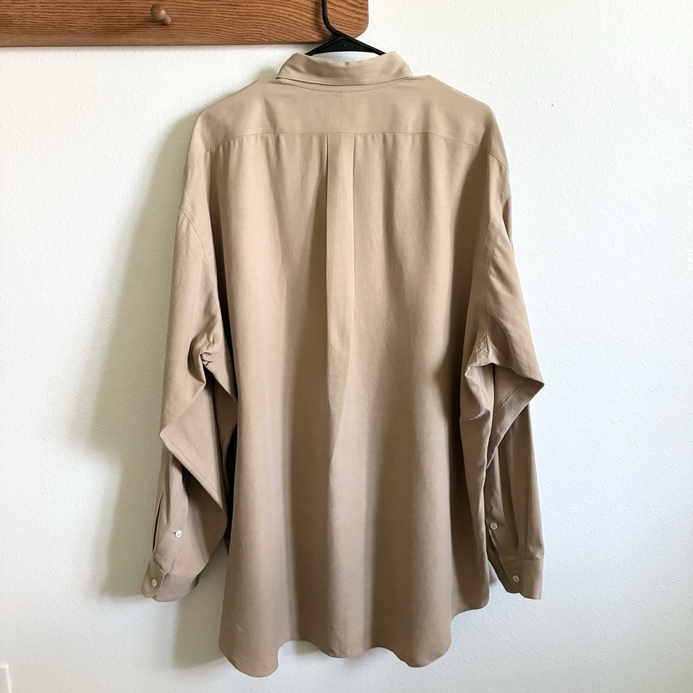 Ralph Lauren Blake Silk Cotton Long Sleeve Preppy Button Shirt Tan Mens XL - Picture 3 of 4